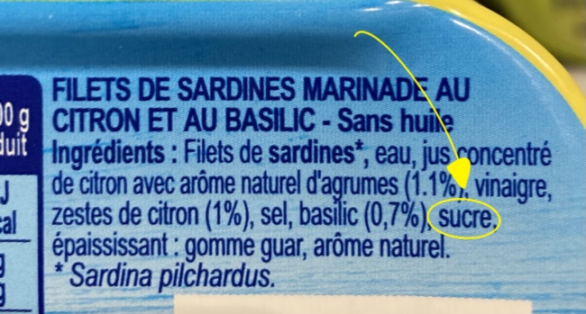 Liste ingrédients sardines avec sucre 